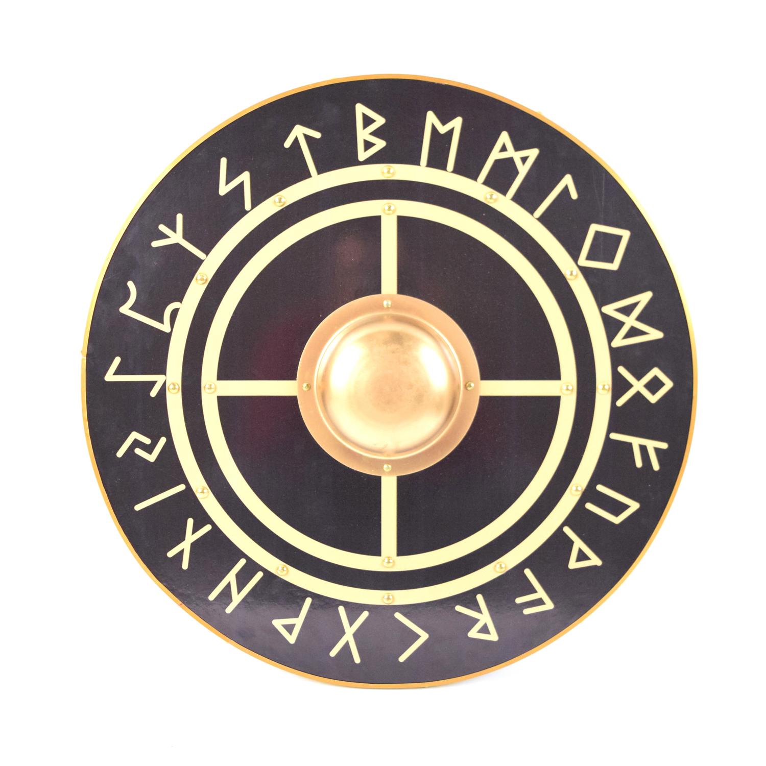 Trä medeltida Viking Symbols sköld handgjord SWE34
