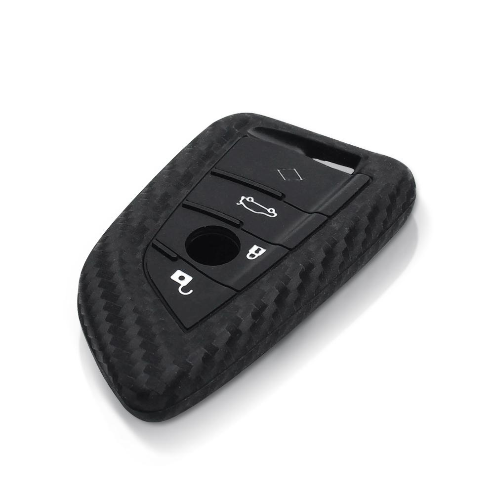 Carbon Fiber Silikon 4-knapps bilnyckelfodral för BMW