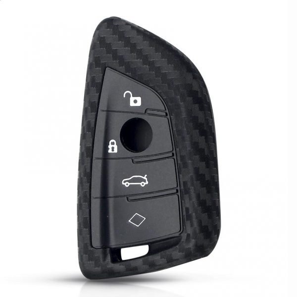 Carbon Fiber Silikon 4-knapps bilnyckelfodral för BMW