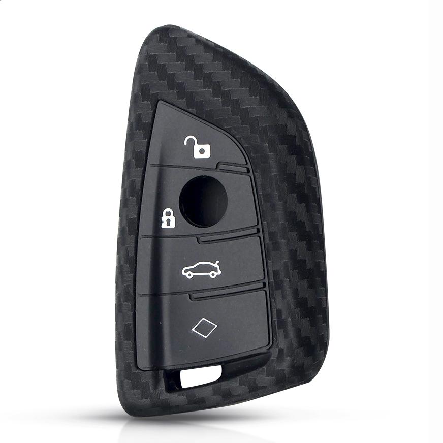 Carbon Fiber Silikon 4-knapps bilnyckelfodral för BMW
