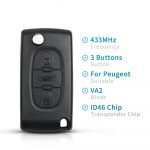 3-knapps fjärrnyckel CE0536 433MHz ID46 chip VA2 för Peugeot