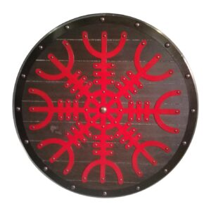 Trävikingasköld handgjord Helm Of Awe metallskiva SWE14