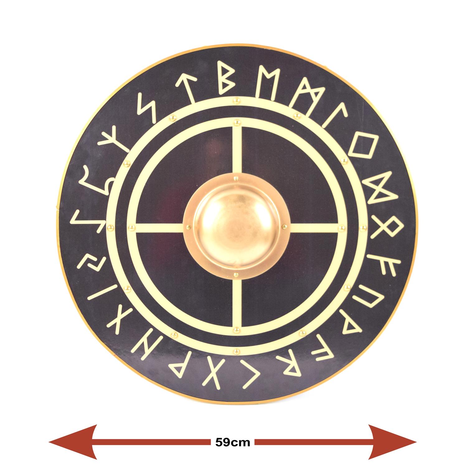 Trä medeltida Viking Symbols sköld handgjord SWE34