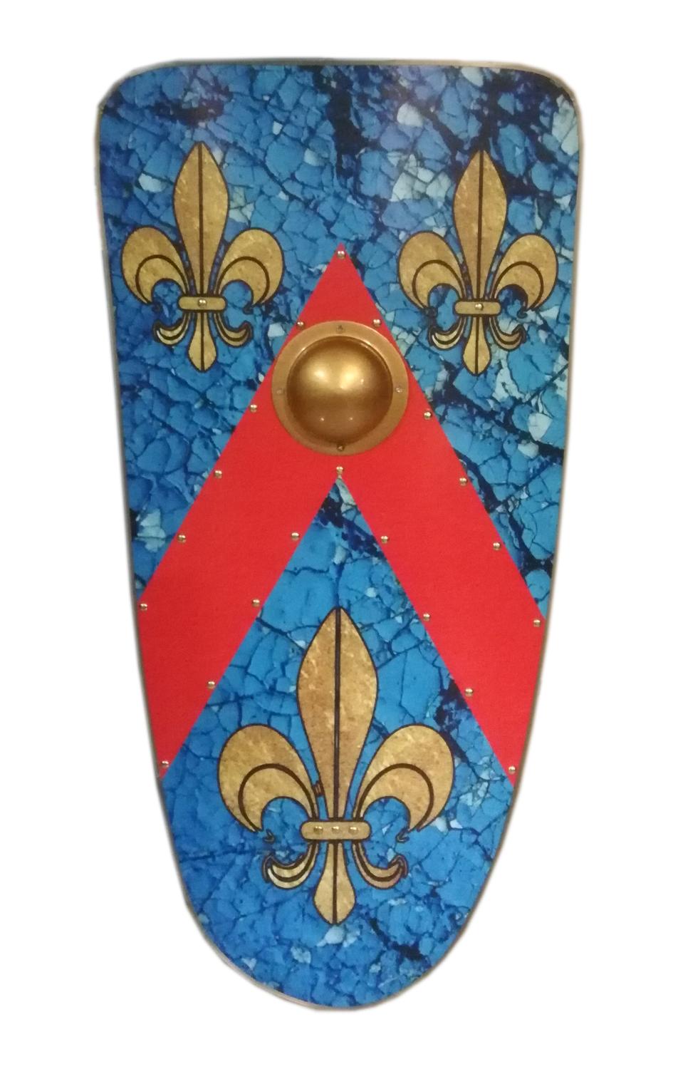 Trä Medeltida fleur de lis Viking Shield SWE136