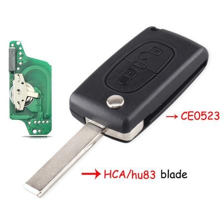 2 knappar nyckel CE0523 433MHz ID46 chip HU83 för Peugeot