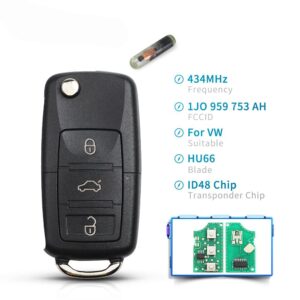 3 knappar 433Mhz fjärrnyckel 1J0959753AH för VW Volkswagen