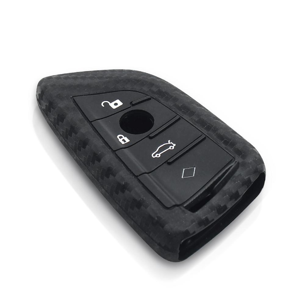 Carbon Fiber Silikon 4-knapps bilnyckelfodral för BMW