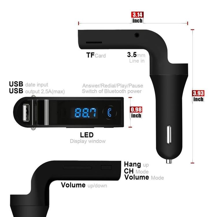 Bluetooth bil FM-sändarmodulator MP3 USB svart