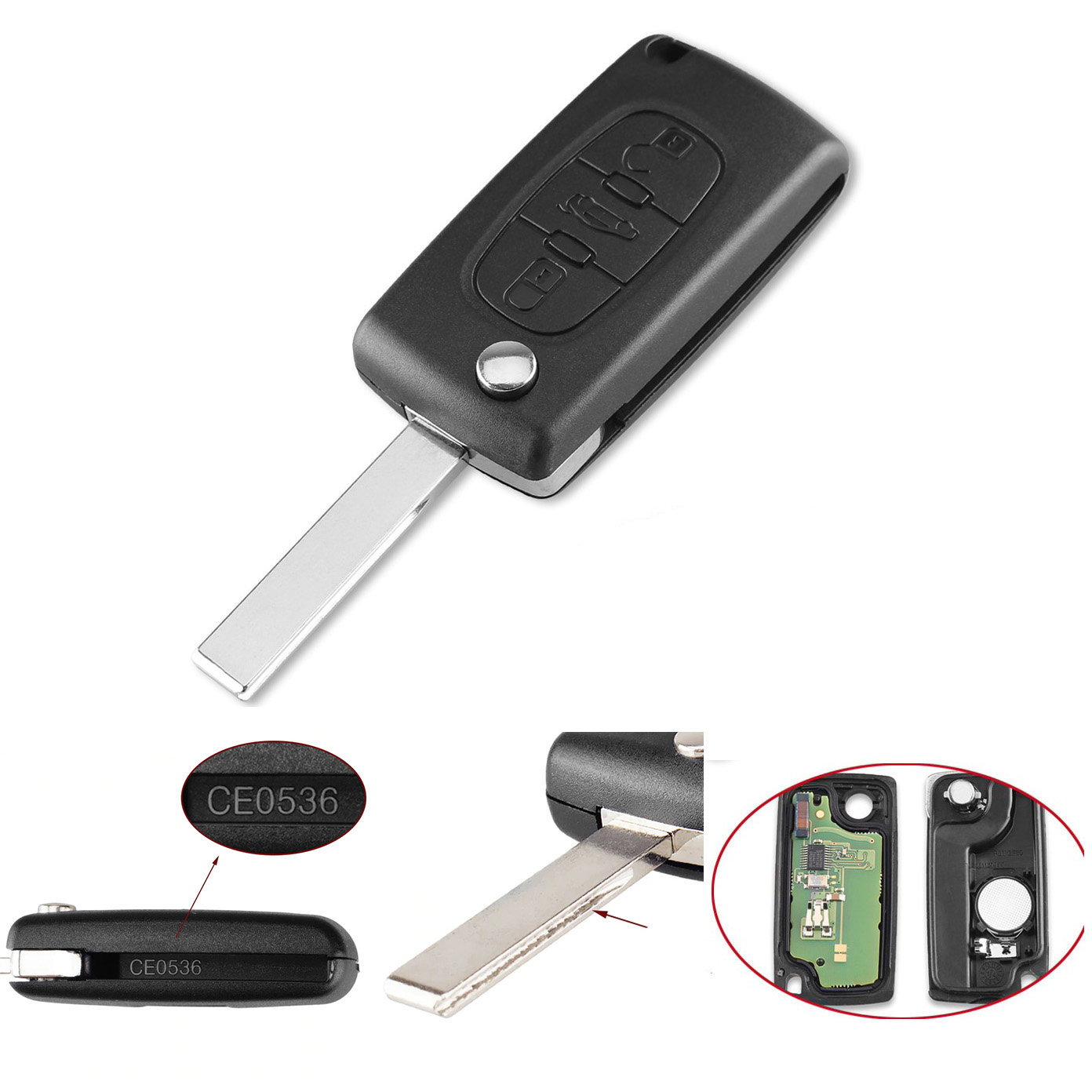3-knapps fjärrkontroll CE0536 433MHz ID46 chip HU83 för Peugeot