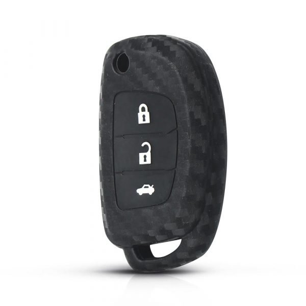 Silicone Carbon 3-knapps bilnyckelfodral till Hyundai