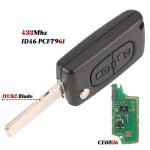 2 knappar nyckel CE0536 433MHz ID46 chip HU83 för Peugeot