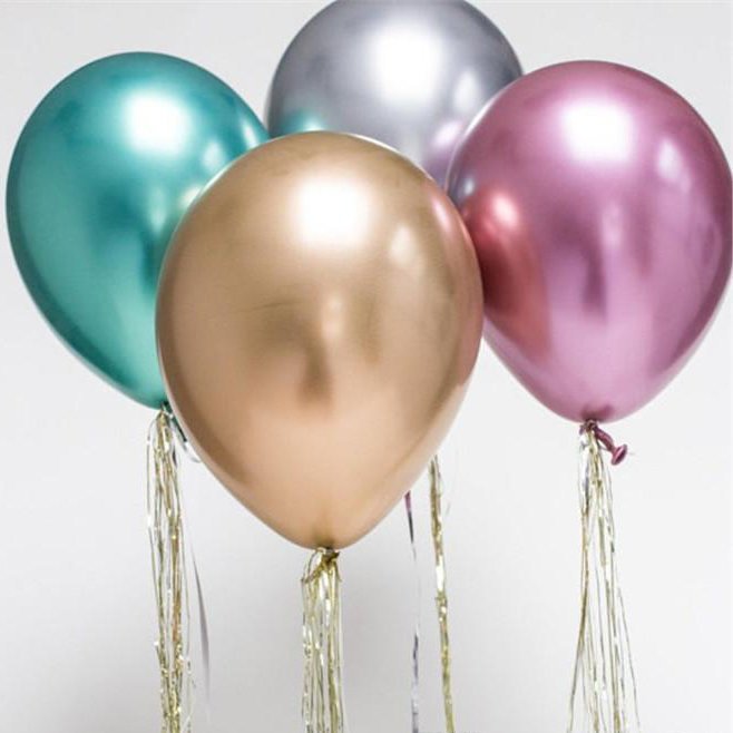 10x glansig pärlauppblåsbar krom ballonger metallröd