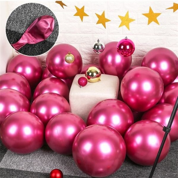 10x glansig pärlauppblåsbar krom ballonger metallröd
