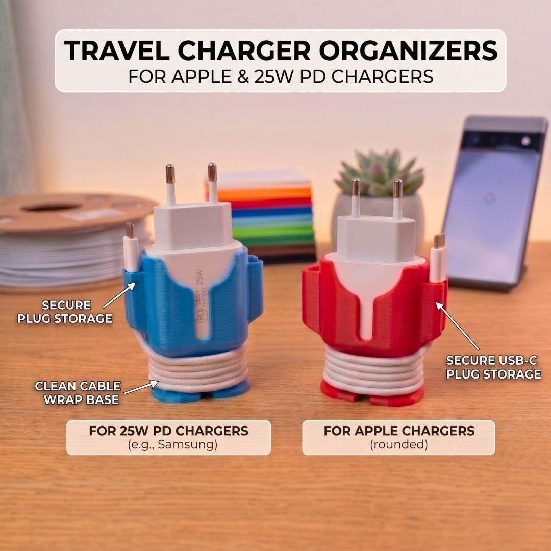 Kompakt reseladdare och kabelorganisatör kompatibel med Apple Charger
