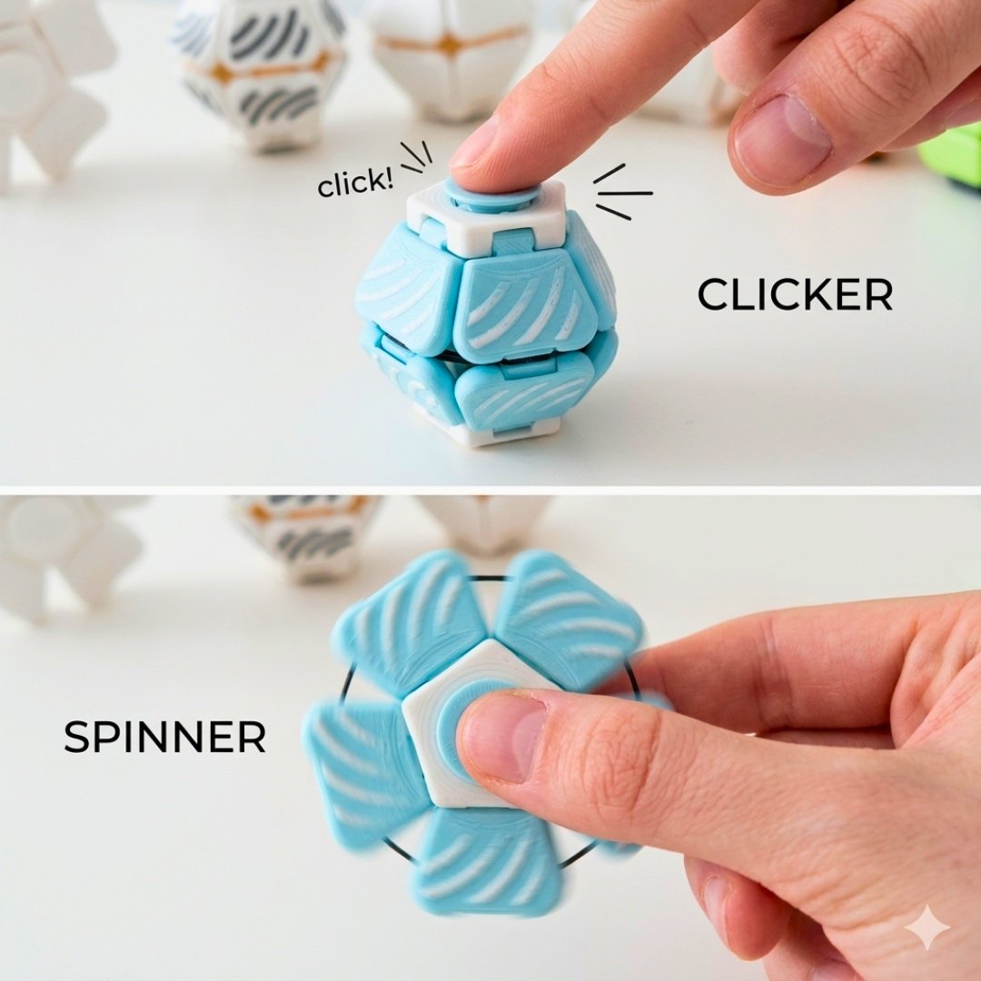 PentaSpin 2-i-1 Fidget Spinner & Taktil Klicker Stresslindring