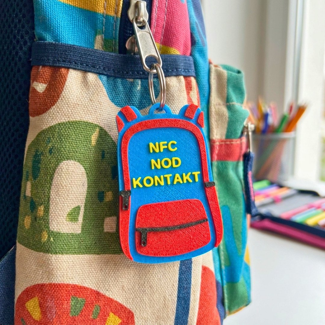 NFC-tagg för nödkontakter | Nyckelring för skolryggsäck för barn