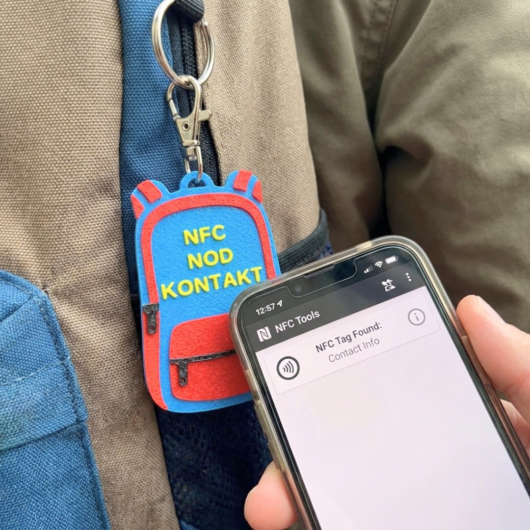 NFC-tagg för nödkontakter | Nyckelring för skolryggsäck för barn