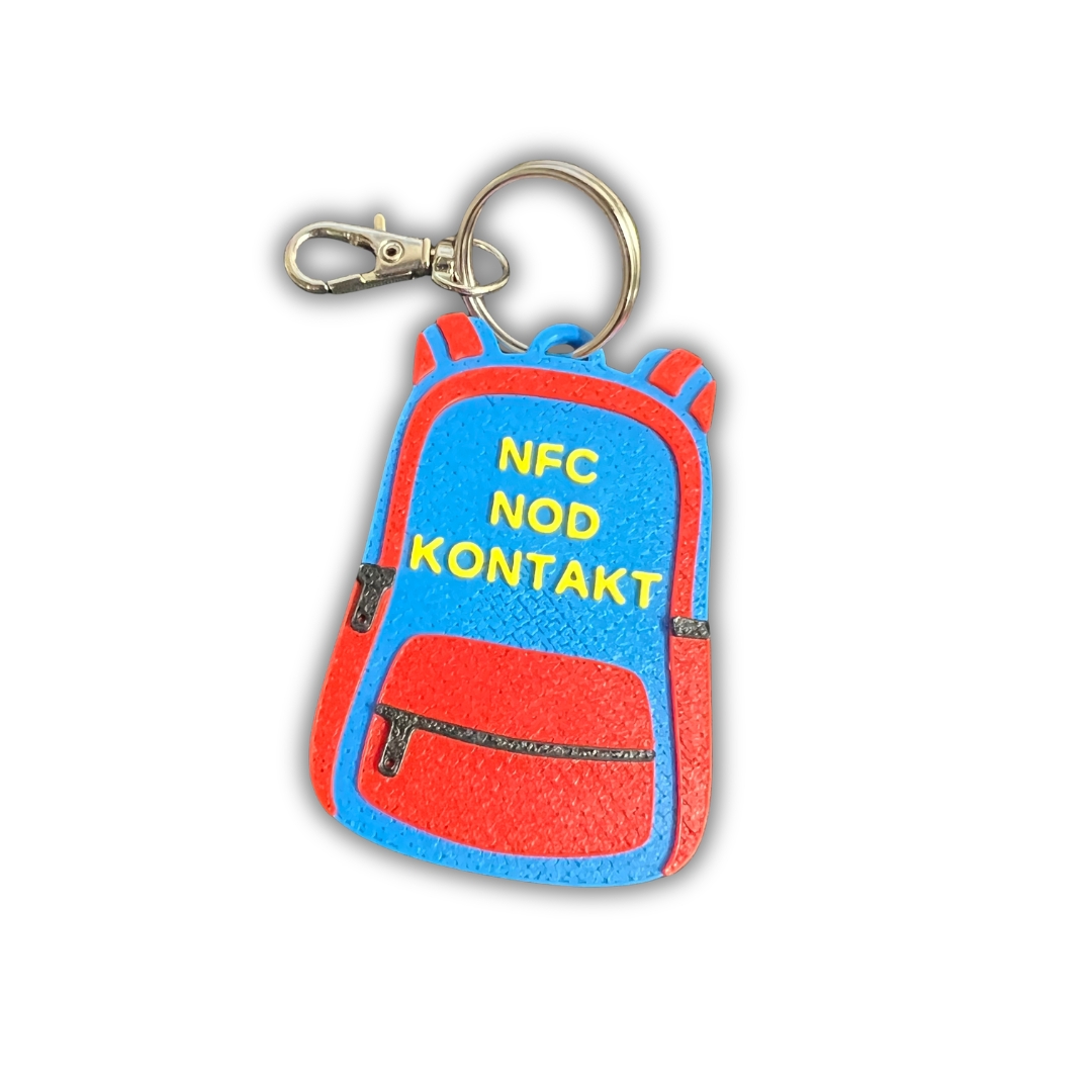 NFC-tagg för nödkontakter | Nyckelring för skolryggsäck för barn