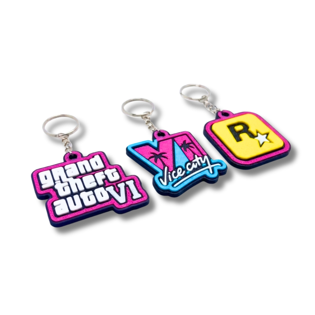 3x GTA 6 Vice City nyckelringsset | Nyckelring med dragkedja