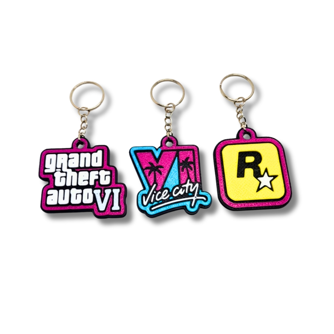 3x GTA 6 Vice City nyckelringsset | Nyckelring med dragkedja