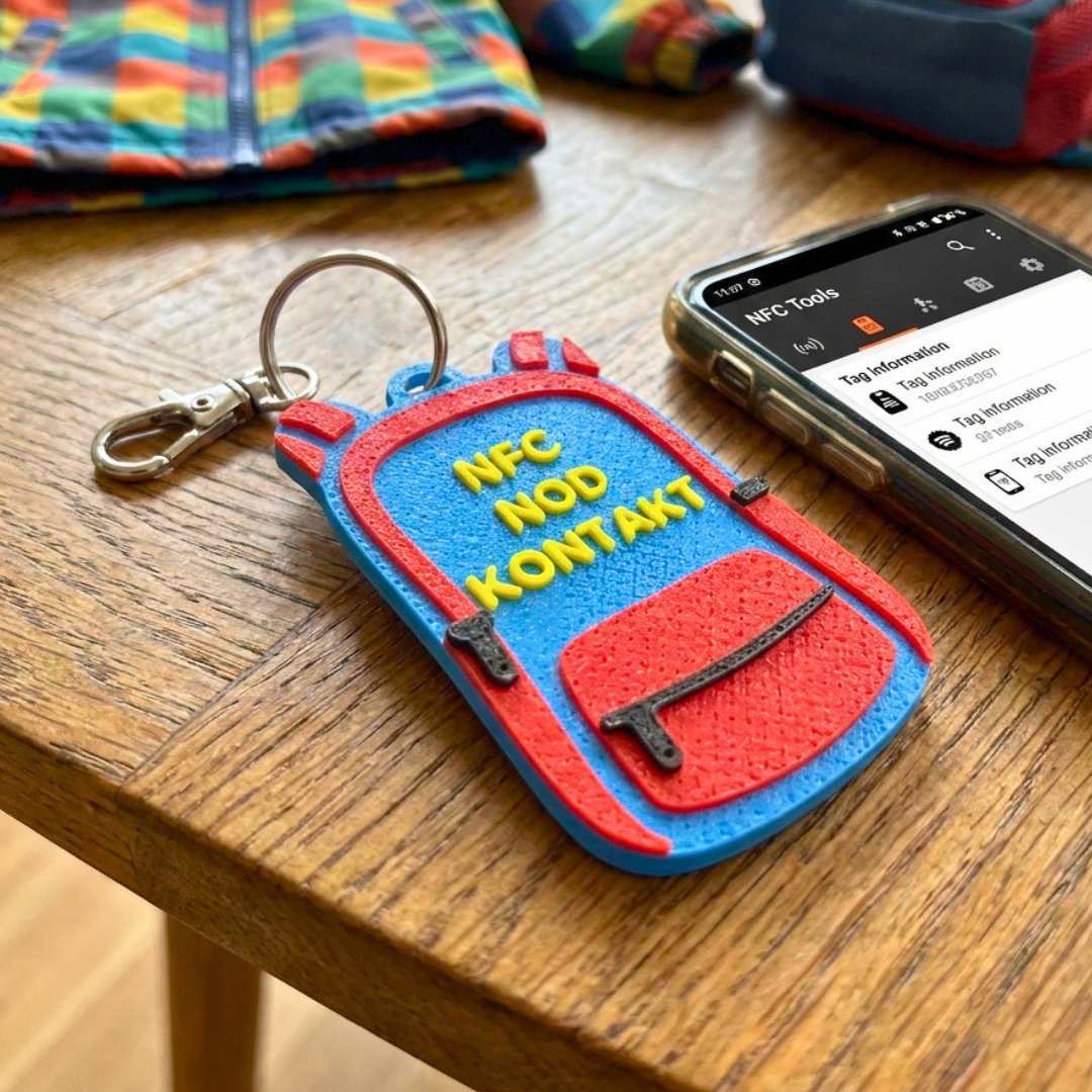 NFC-tagg för nödkontakter | Nyckelring för skolryggsäck för barn
