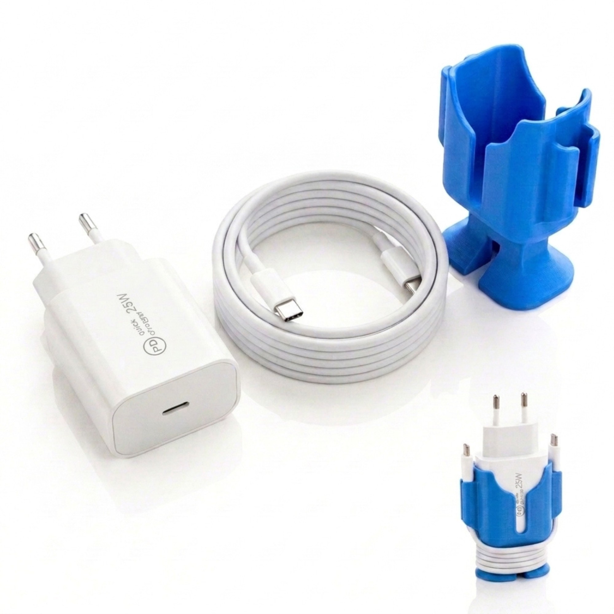 Snabbladdare 25W för Apple och Samsung 2m USB-C med ChargeWrap