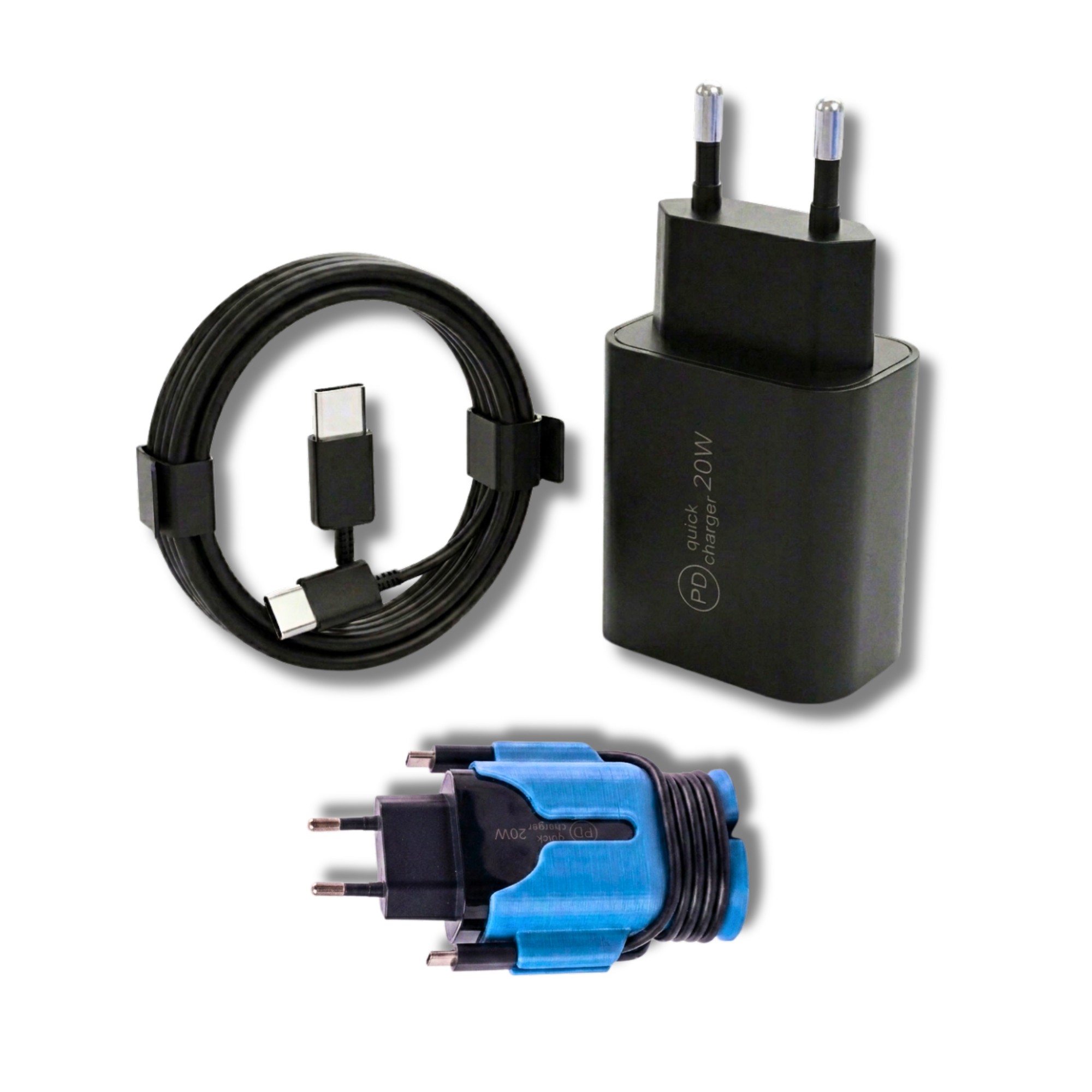 Snabbladdare 20W för Apple och Samsung 2m USB-C med ChargeWrap